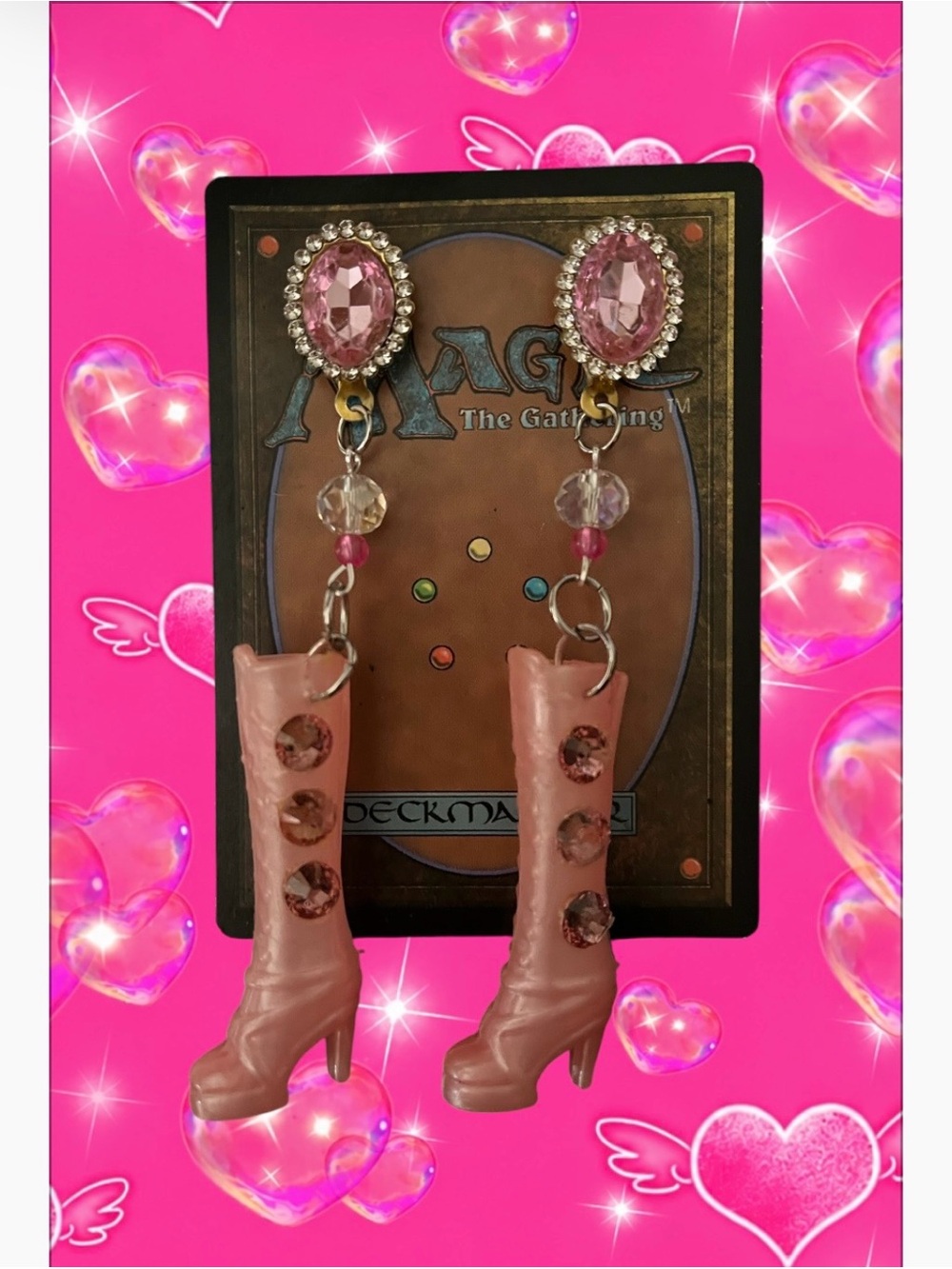 Pink Boot Drop Earrings with Pink Crystal Accents